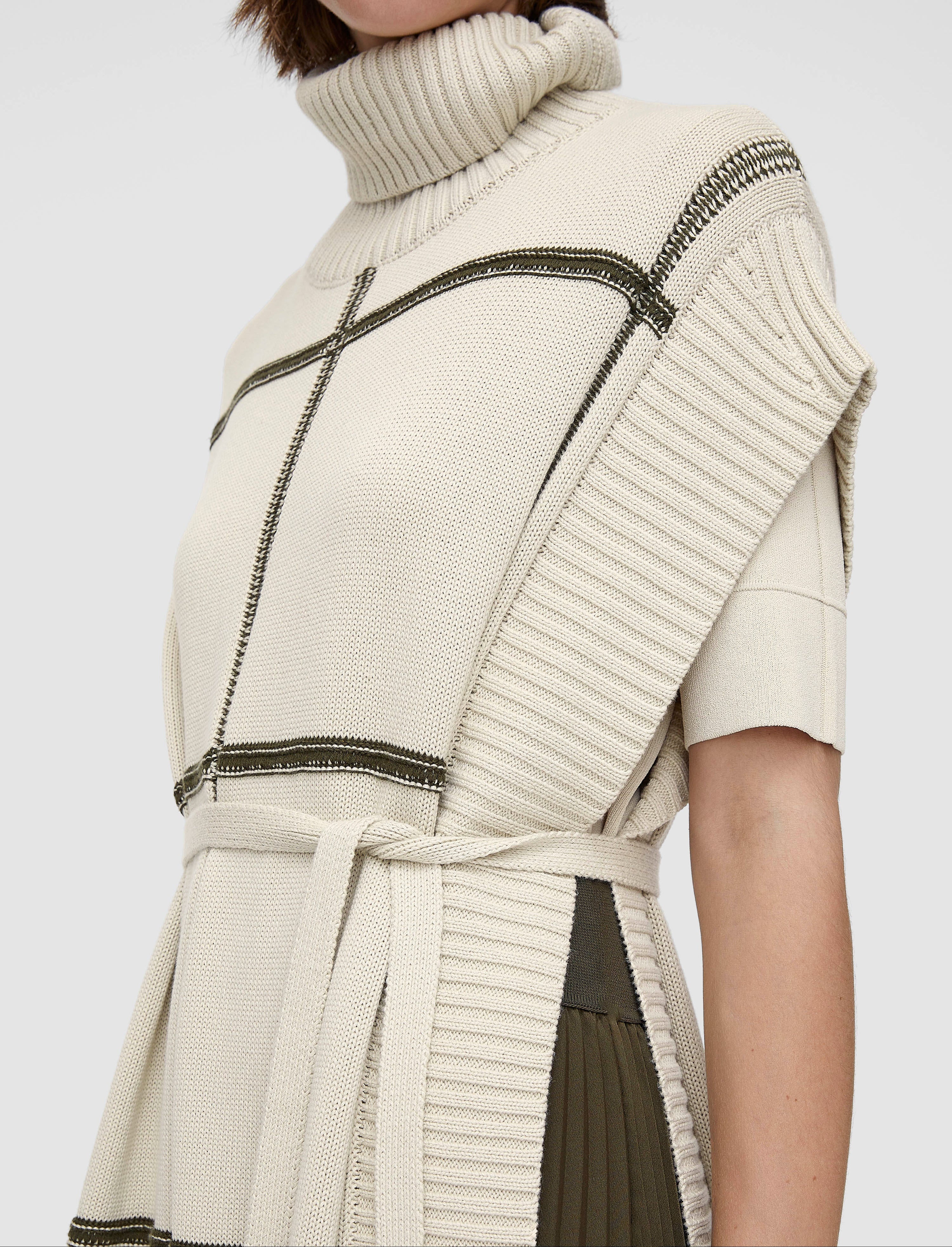 Grid Cotton Silk Poncho - 5