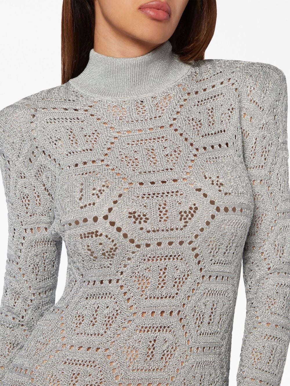 monogram-pattern crochet-knit minidress - 5