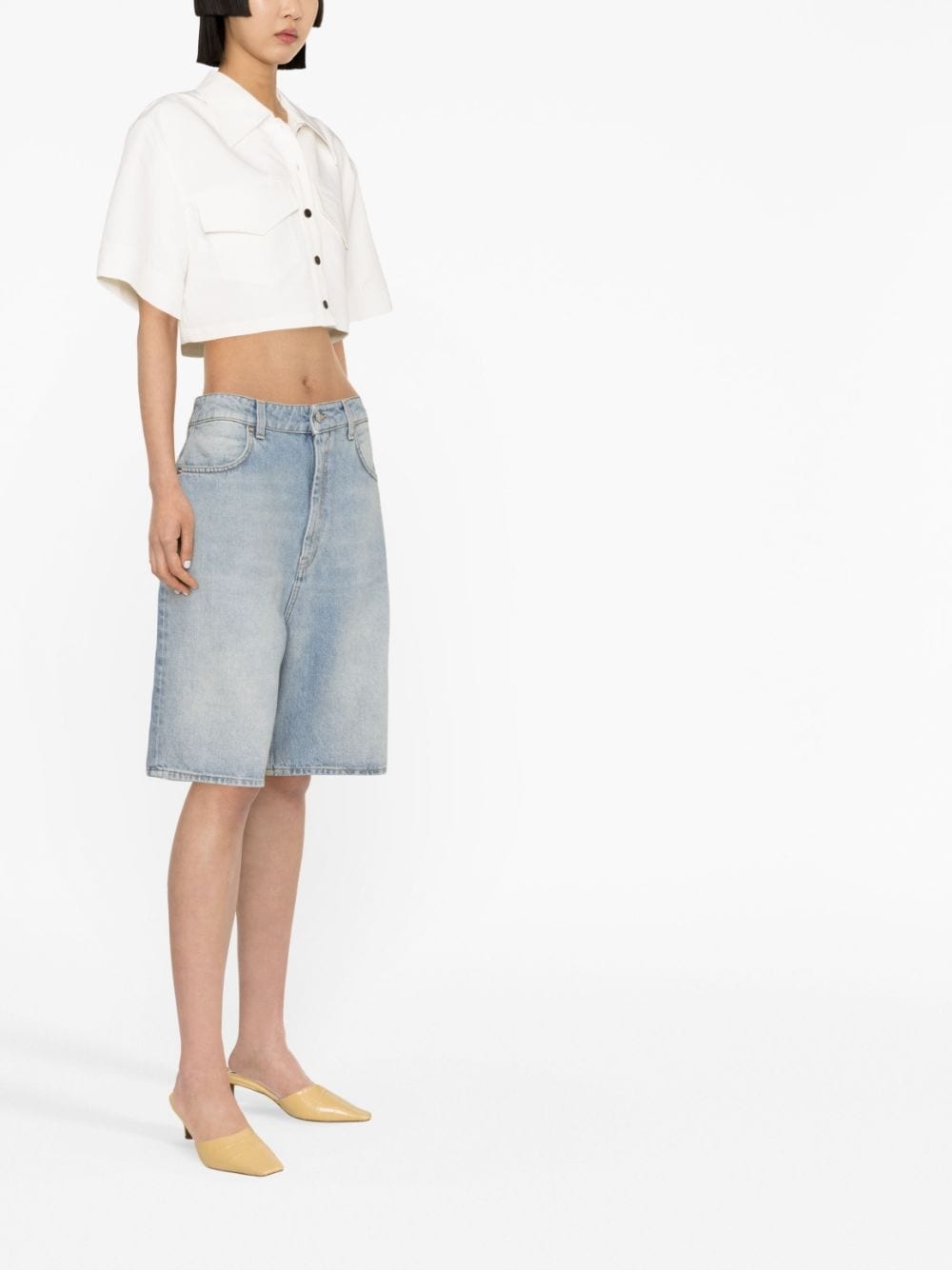 washed denim organic cotton shorts - 3