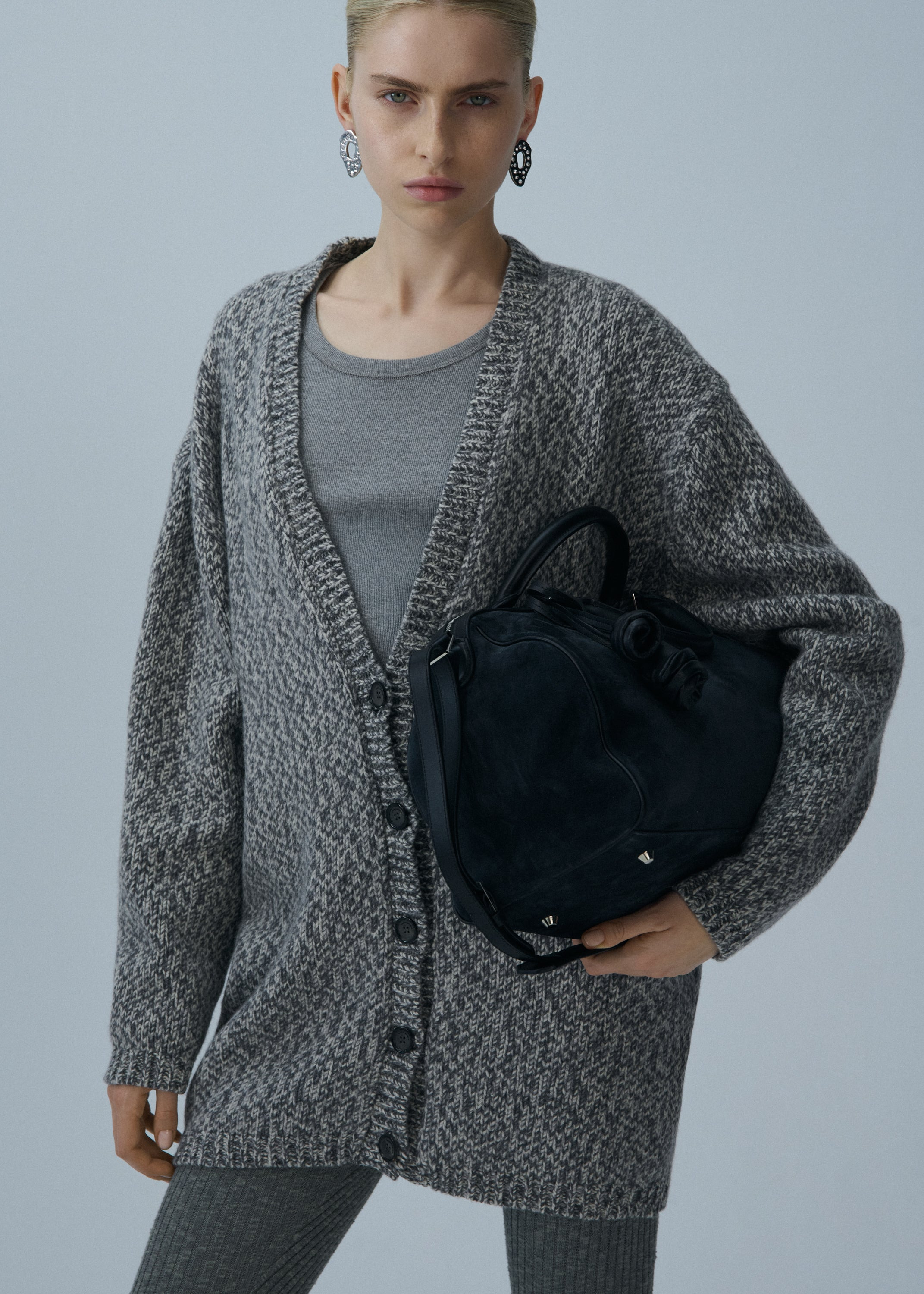 Oversized marled cardigan in grey - 3