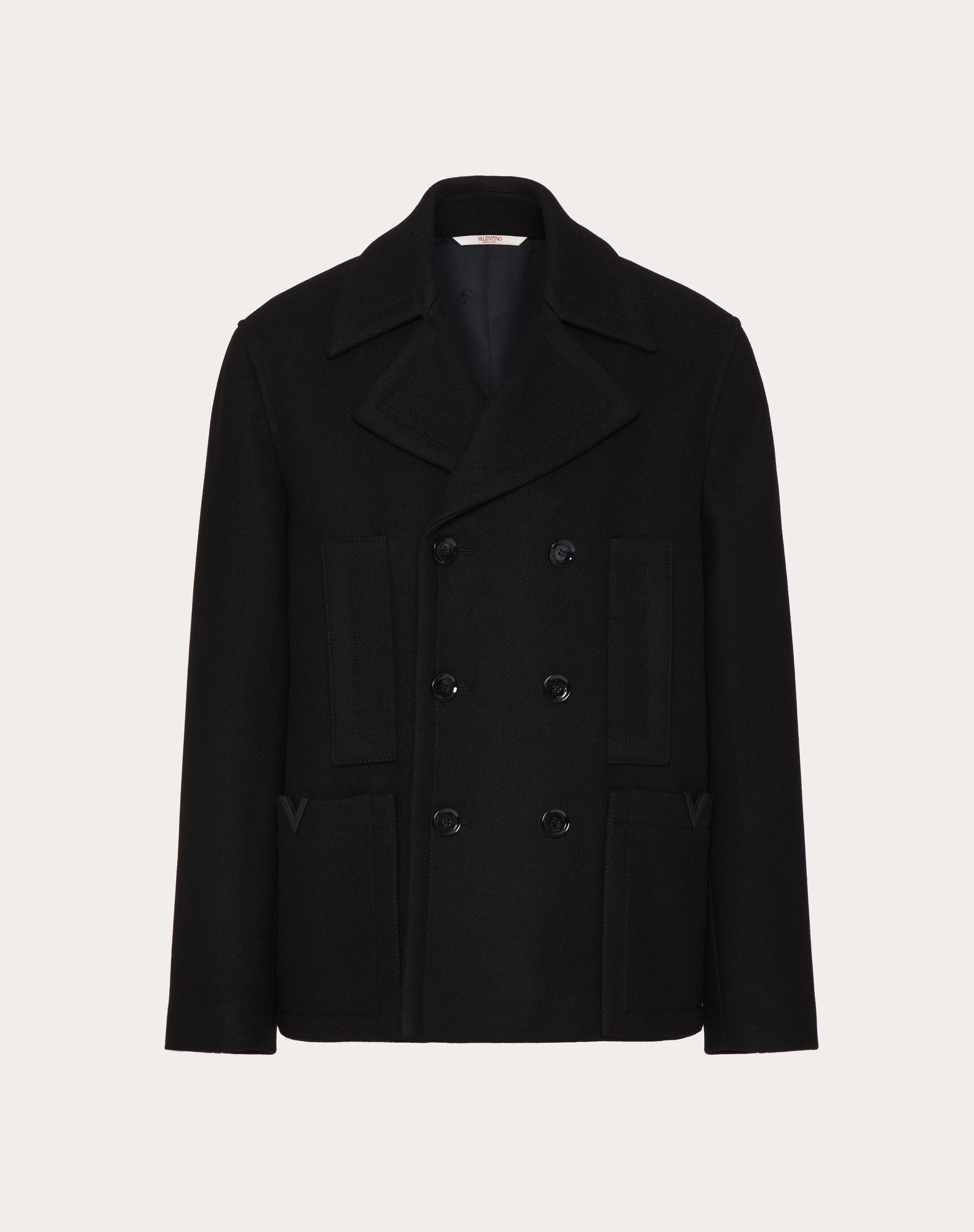 TECHNICAL WOOL CLOTH PEACOAT WITH RUBBERIZED V DETAIL - 1