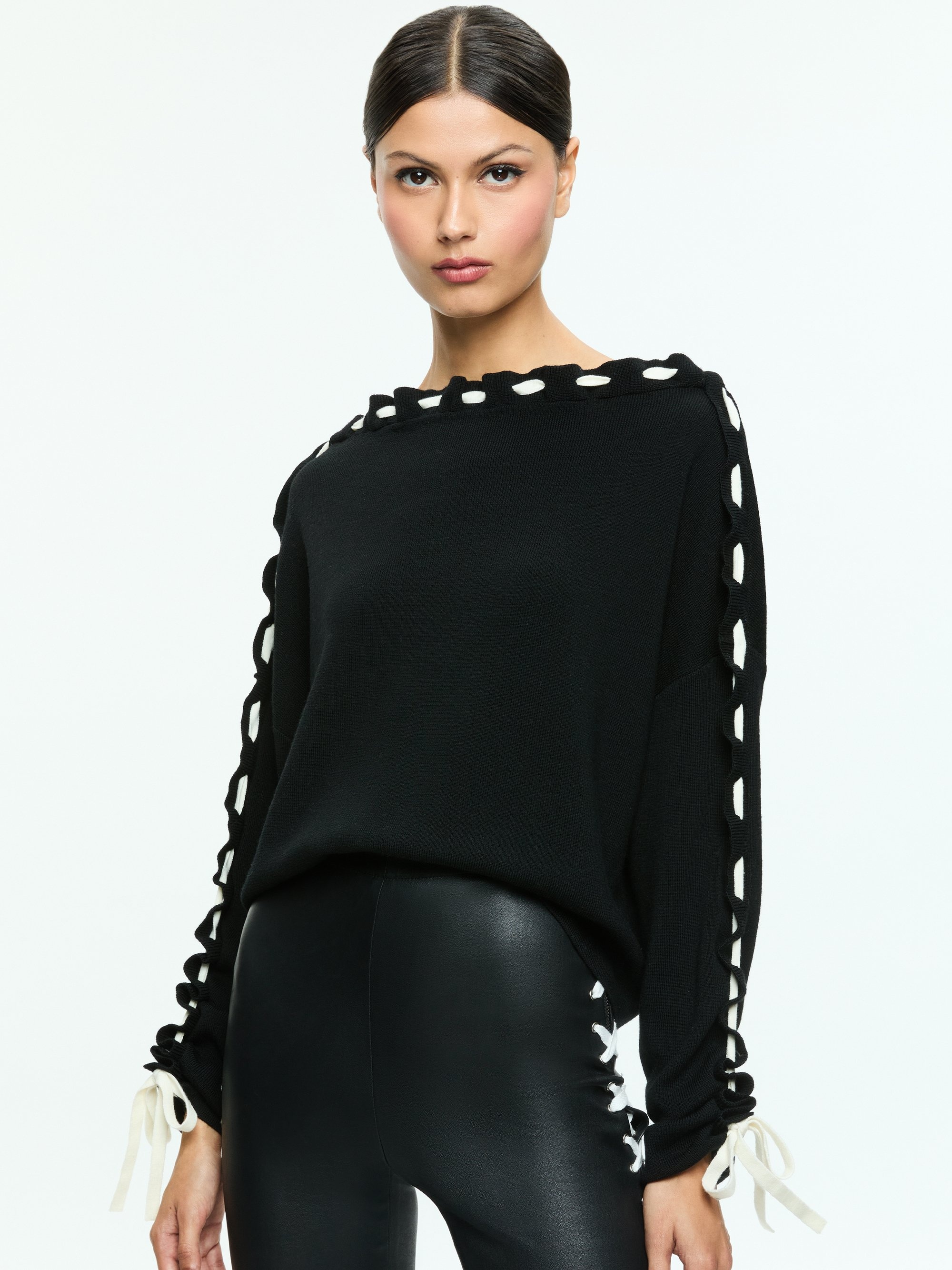 CALANDRA LACE UP SLEEVE PULLOVER - 2