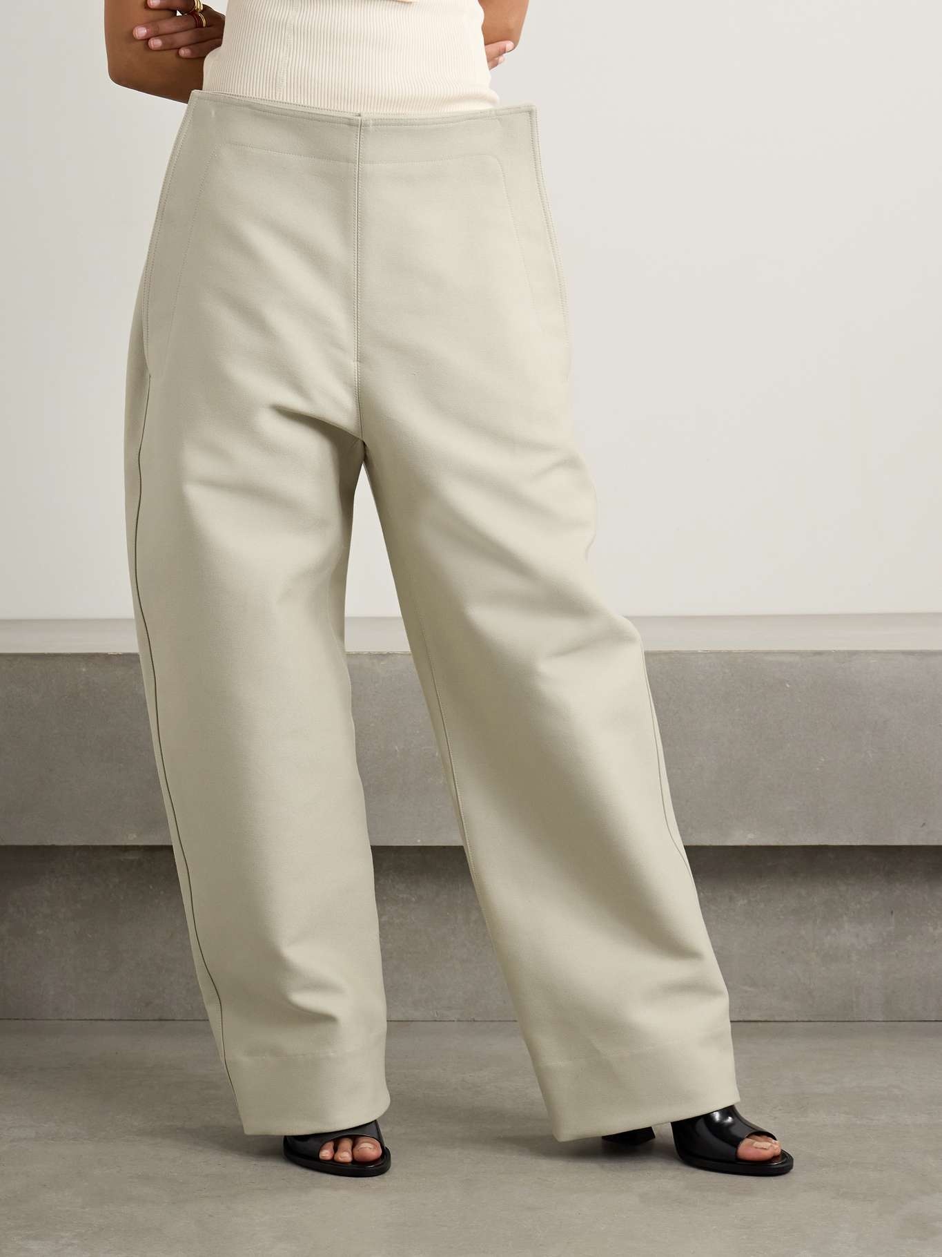 Layered cotton-gabardine wide-leg pants - 5