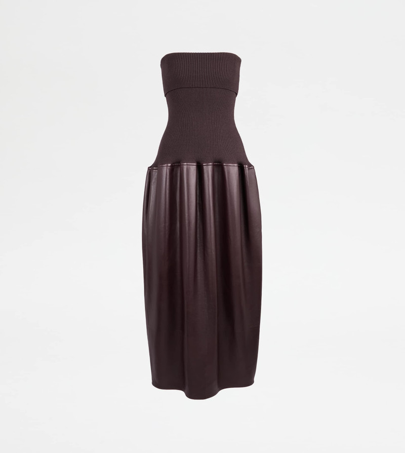 DRESS IN WOOL AND LEATHER - BURGUNDY 1