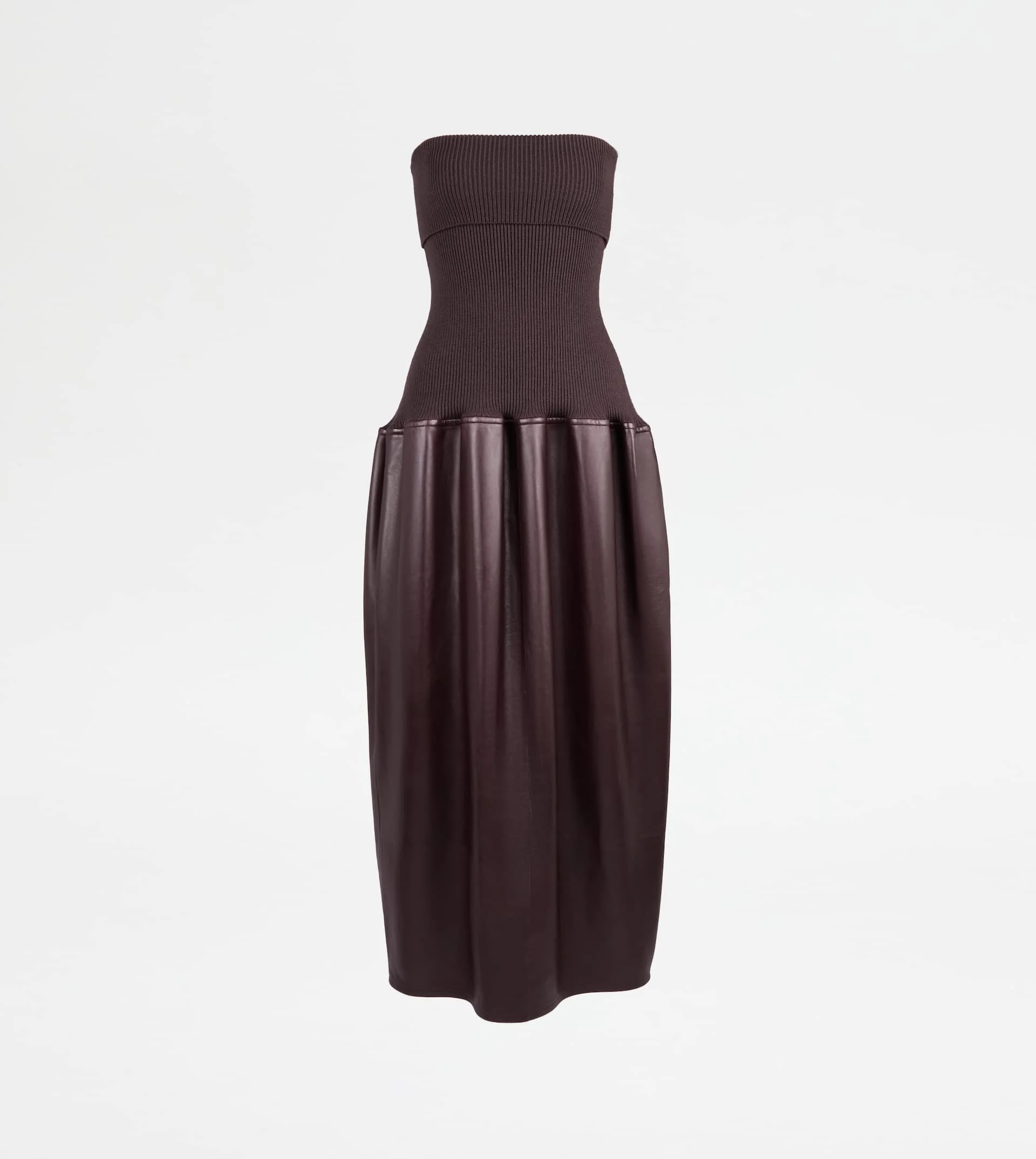 DRESS IN WOOL AND LEATHER - BURGUNDY - 1