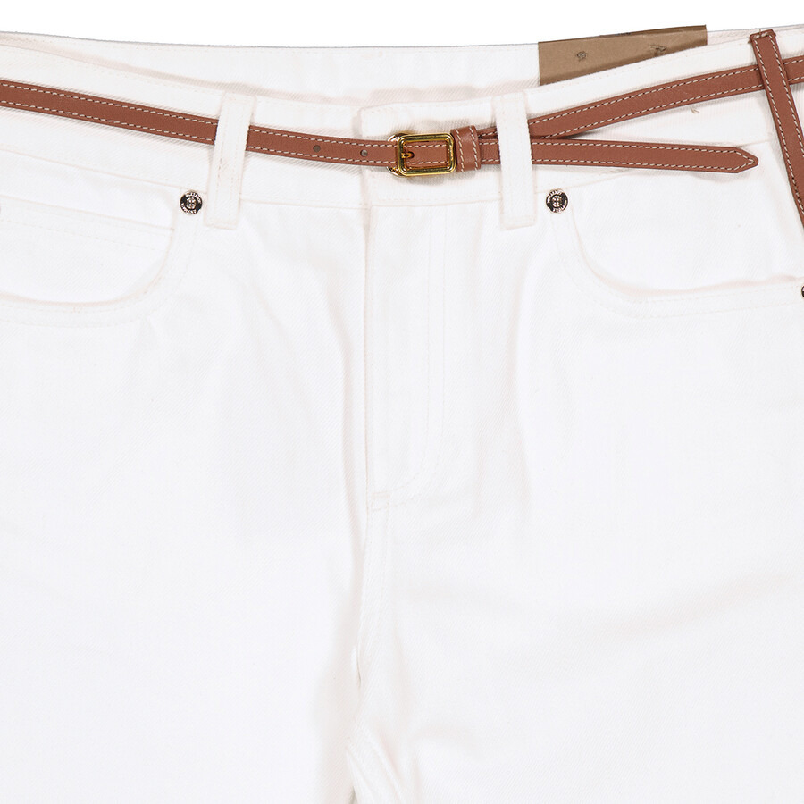 Burberry Ladies Off White Straight Fit Leather Harness Detail Jeans - 5