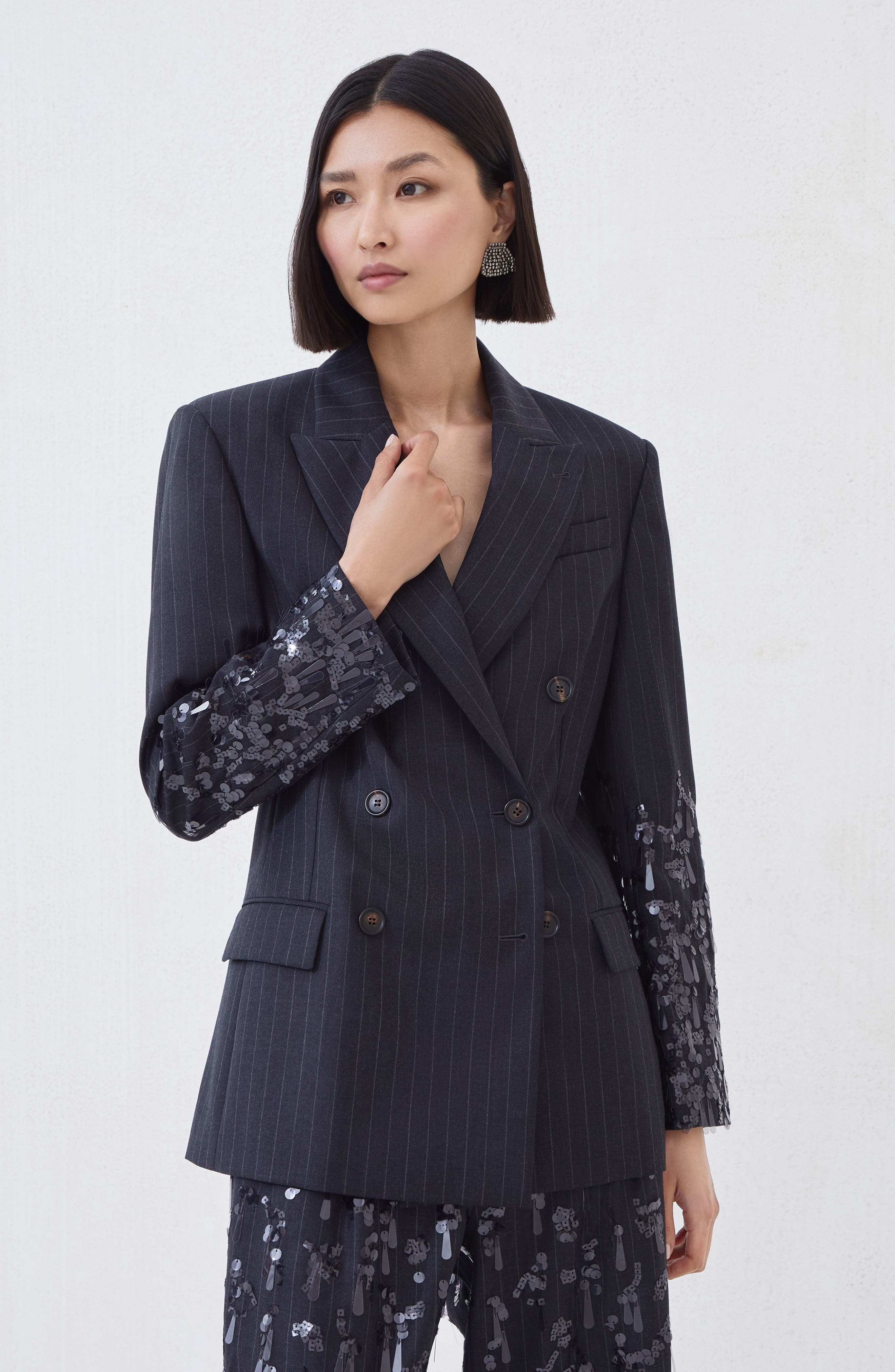 Brunello Cucinelli Blazer with swing drops embroidery in Lignite Grey at Nordstrom - 2
