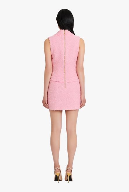 Short pink dress with gold-tone double-buttoned fastening - 3