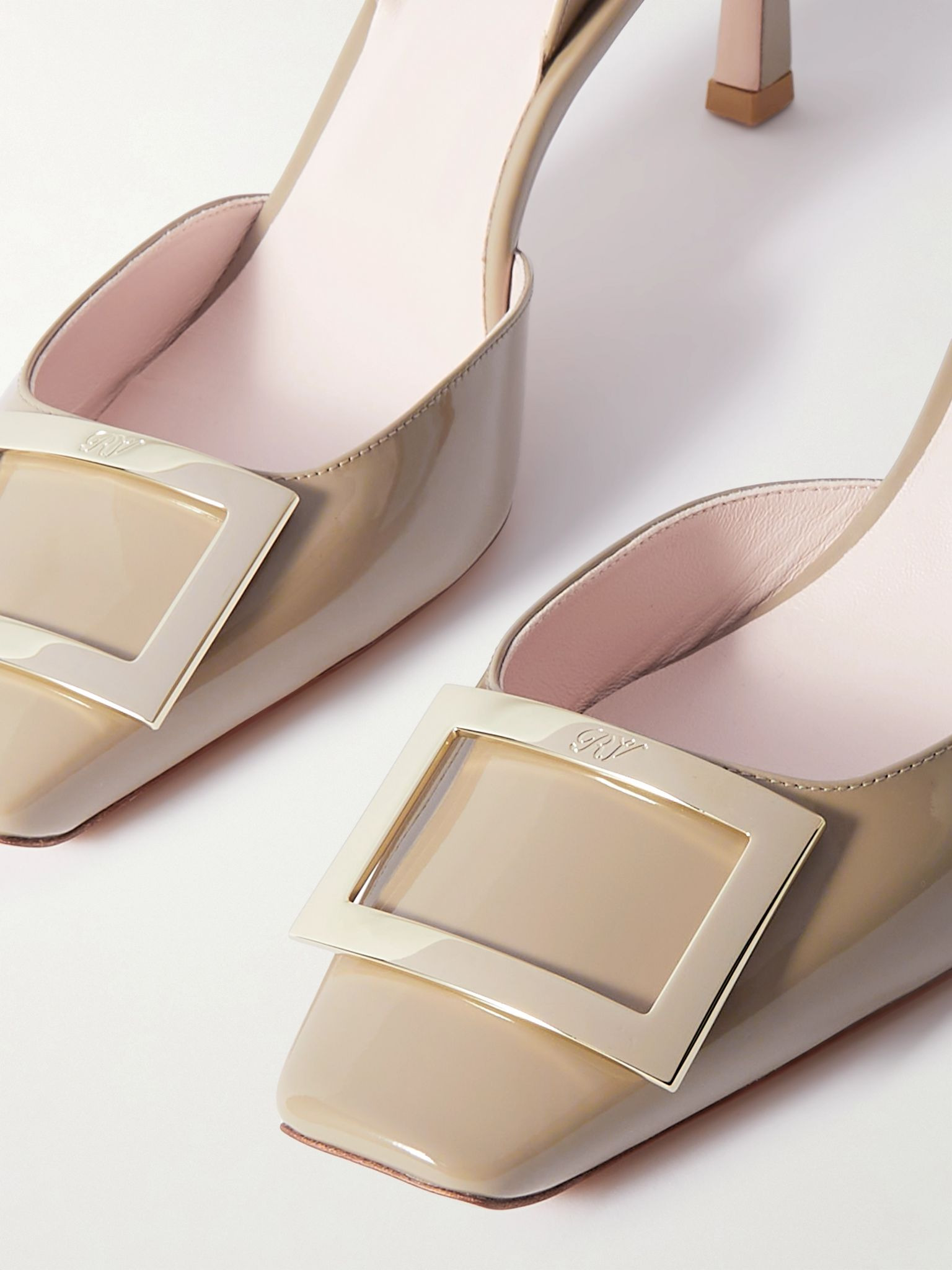 Trompette 70 patent-leather slingback pumps Beige - 4