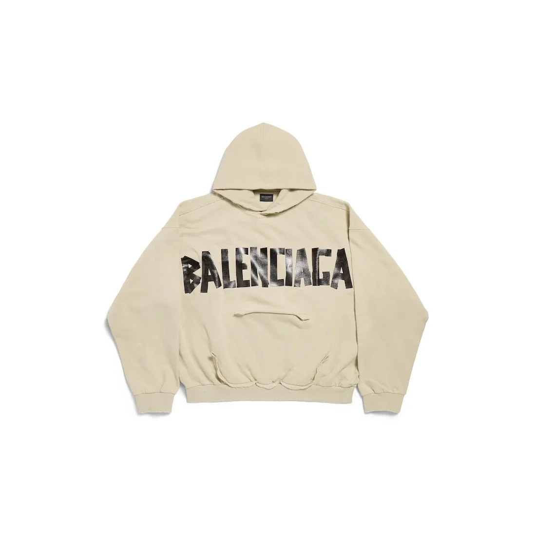 Tape Type Ripped Pocket Hoodie in Beige - 1