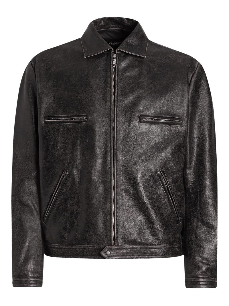 zip-fastening leather jacket 1