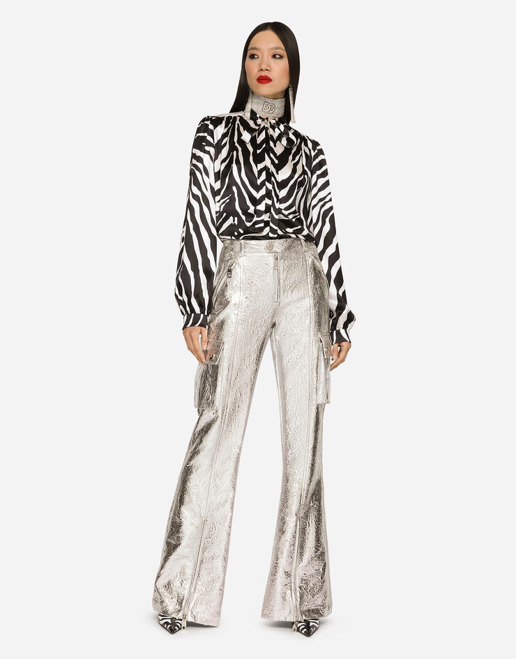 Zebra-print satin pussy-bow shirt - 2