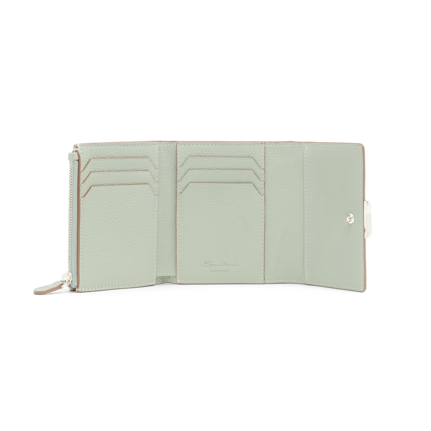 Green tumbled leather wallet with coin pocket - 2