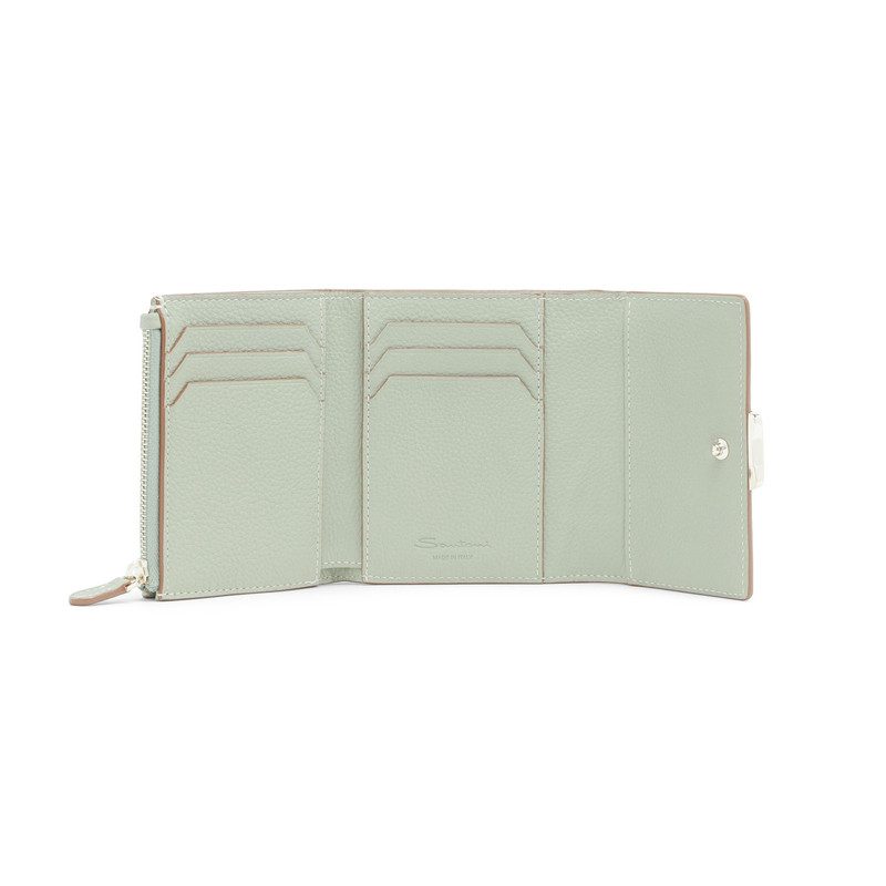 Santoni Green tumbled leather wallet with coin pocket outlook
