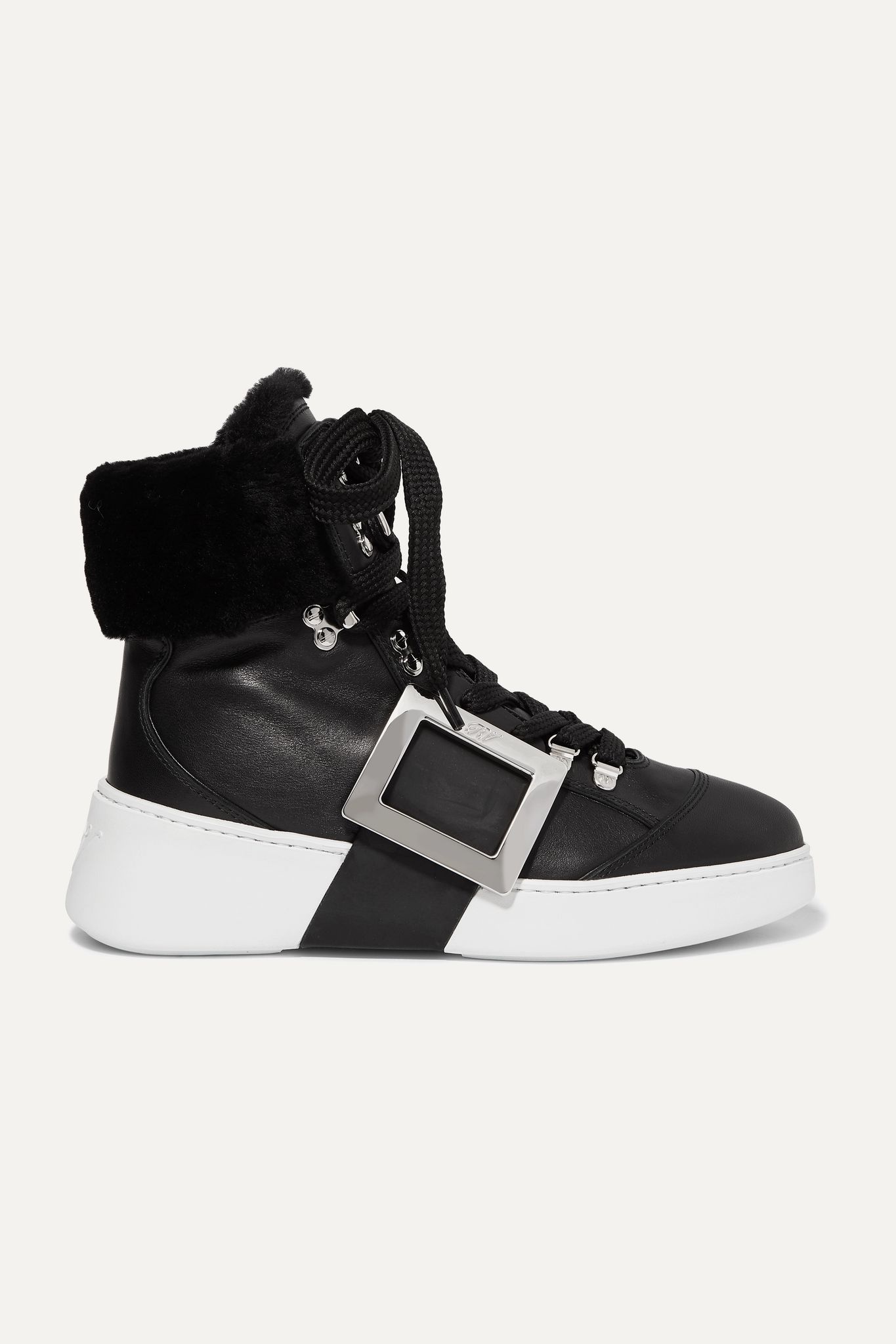 Skate embellished shearling-trimmed leather sneakers - 1