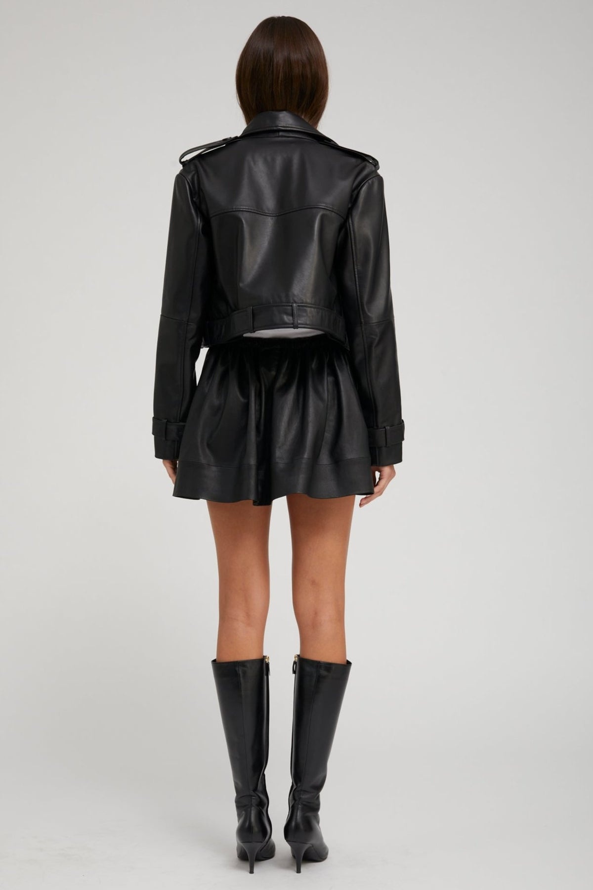 BLACK LEATHER CROPPED TRENCH - 3