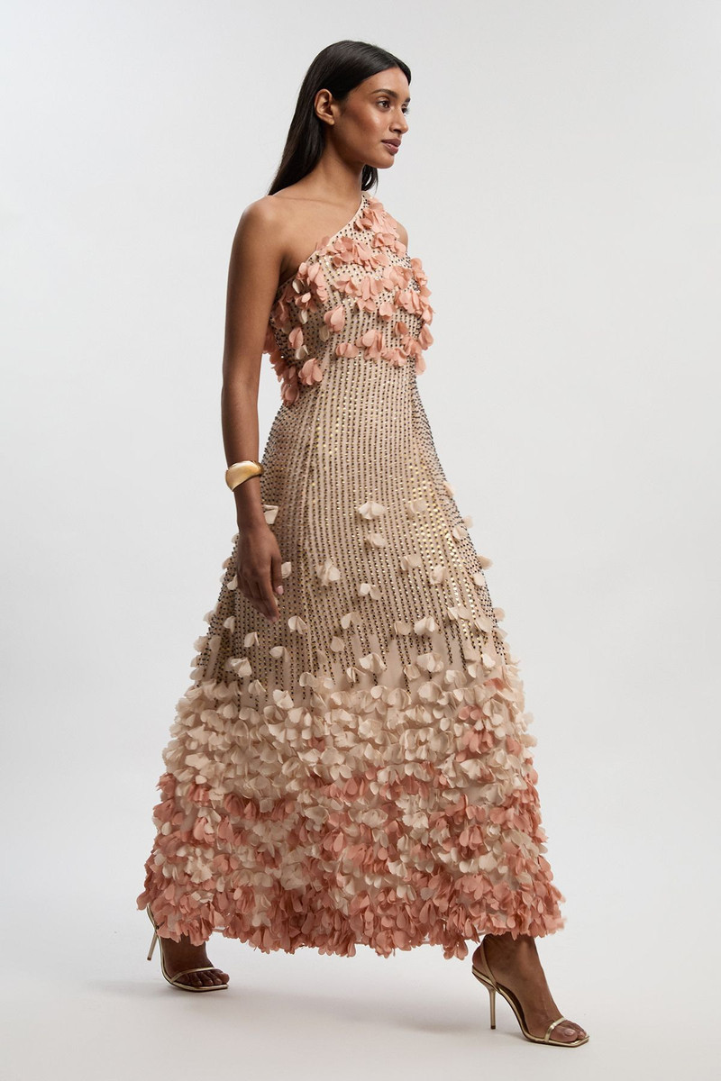 KAREN MILLEN Petite Floral Applique One Shoulder Woven Maxi Dress outlook