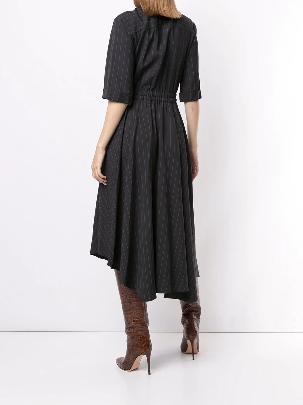 pinstripe asymmetric midi dress - 4