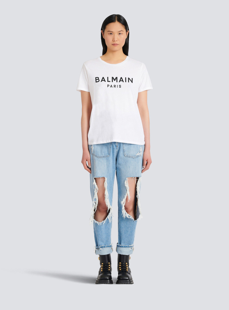 Eco-designed cotton T-shirt with flocked Balmain logo 3