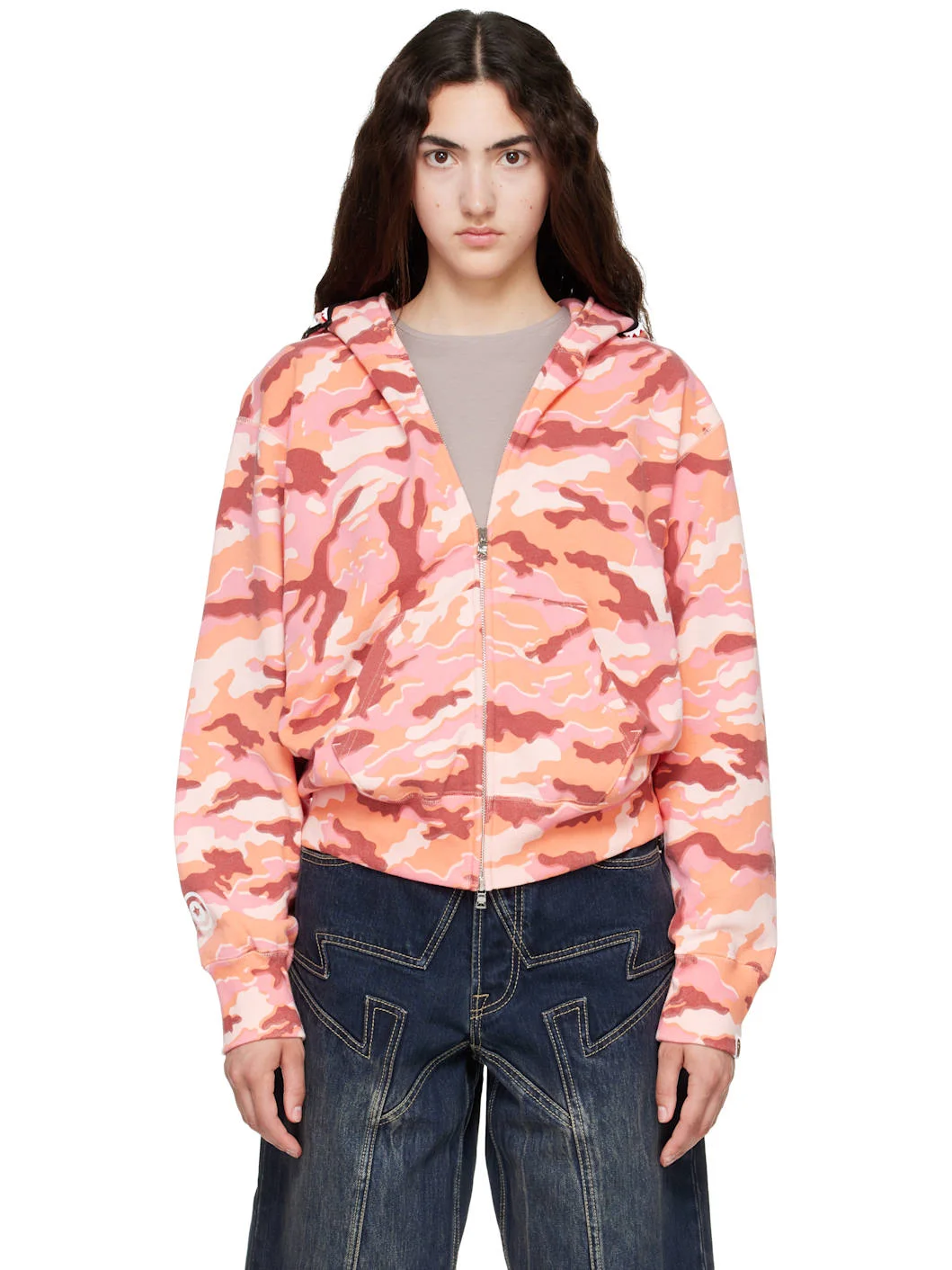 Pink Glitch Woodland Camo Shark Full Zip Hoodie - 1