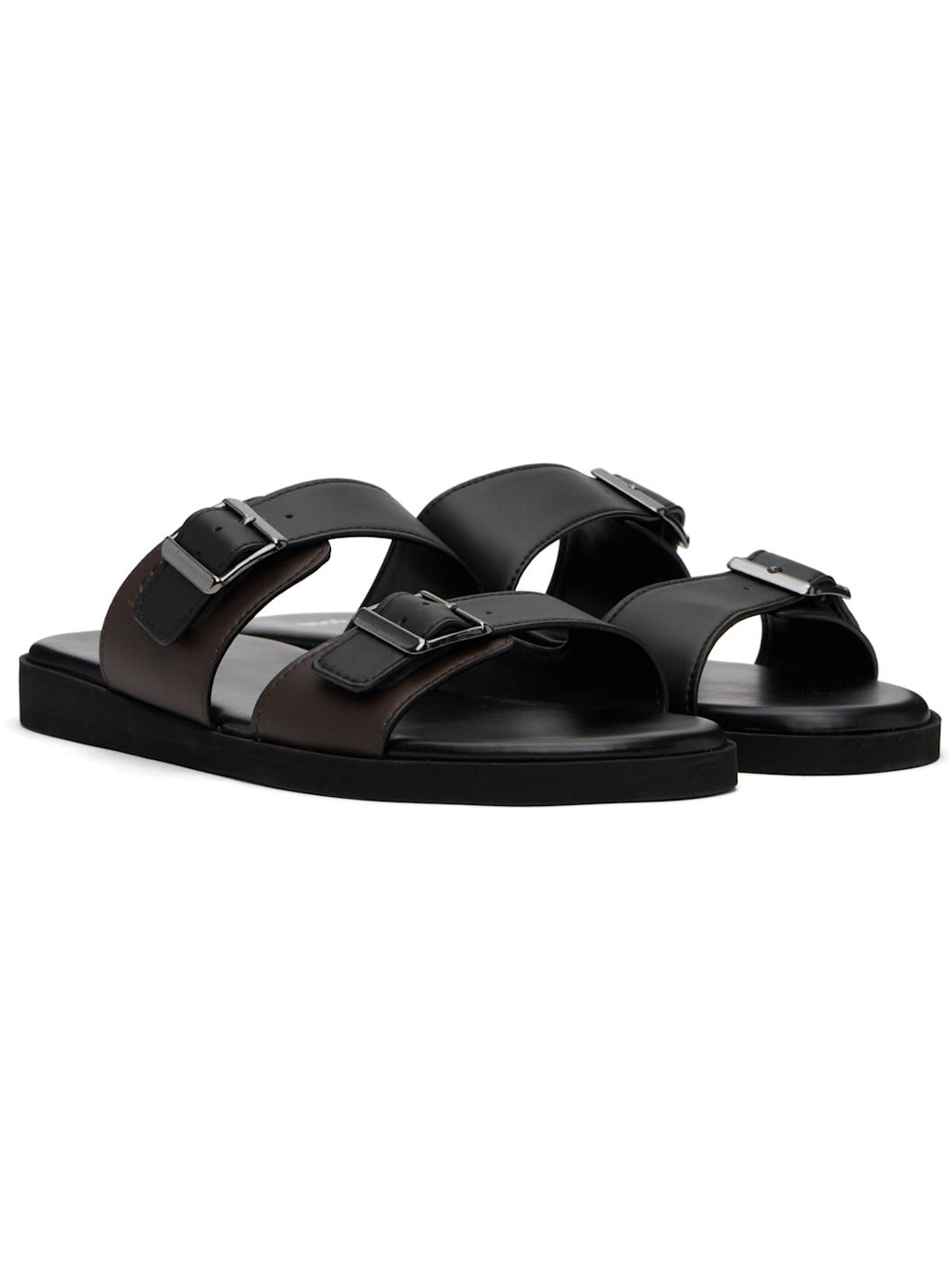 Black & Brown Pin-Buckle Sandals - 4