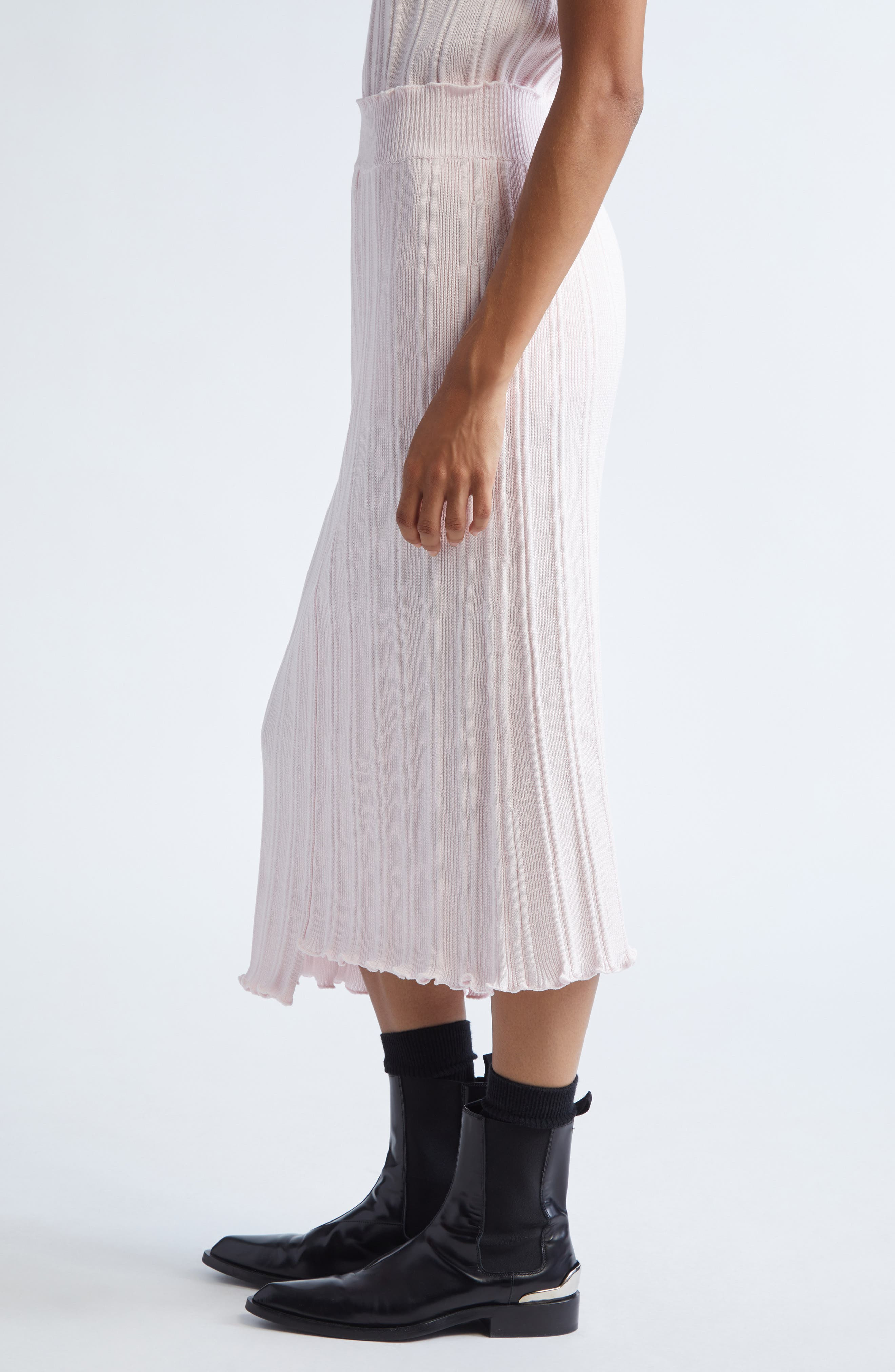 Jil Sander Asymmetric Cotton Rib Straight Midi Skirt in Morganite at Nordstrom - 4