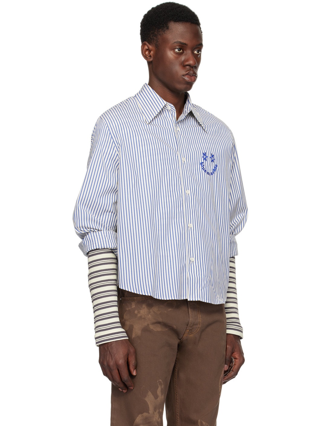 White & Blue Smiley Stripe Shirt - 2