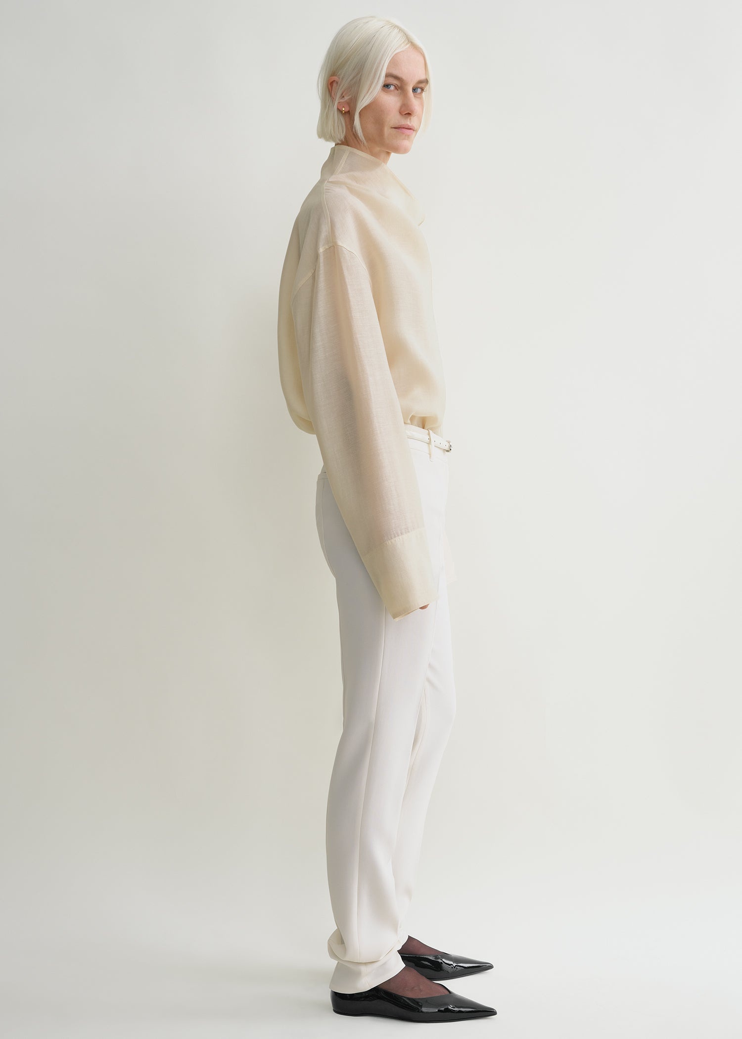 Funnel-neck organza blouse ecru - 3
