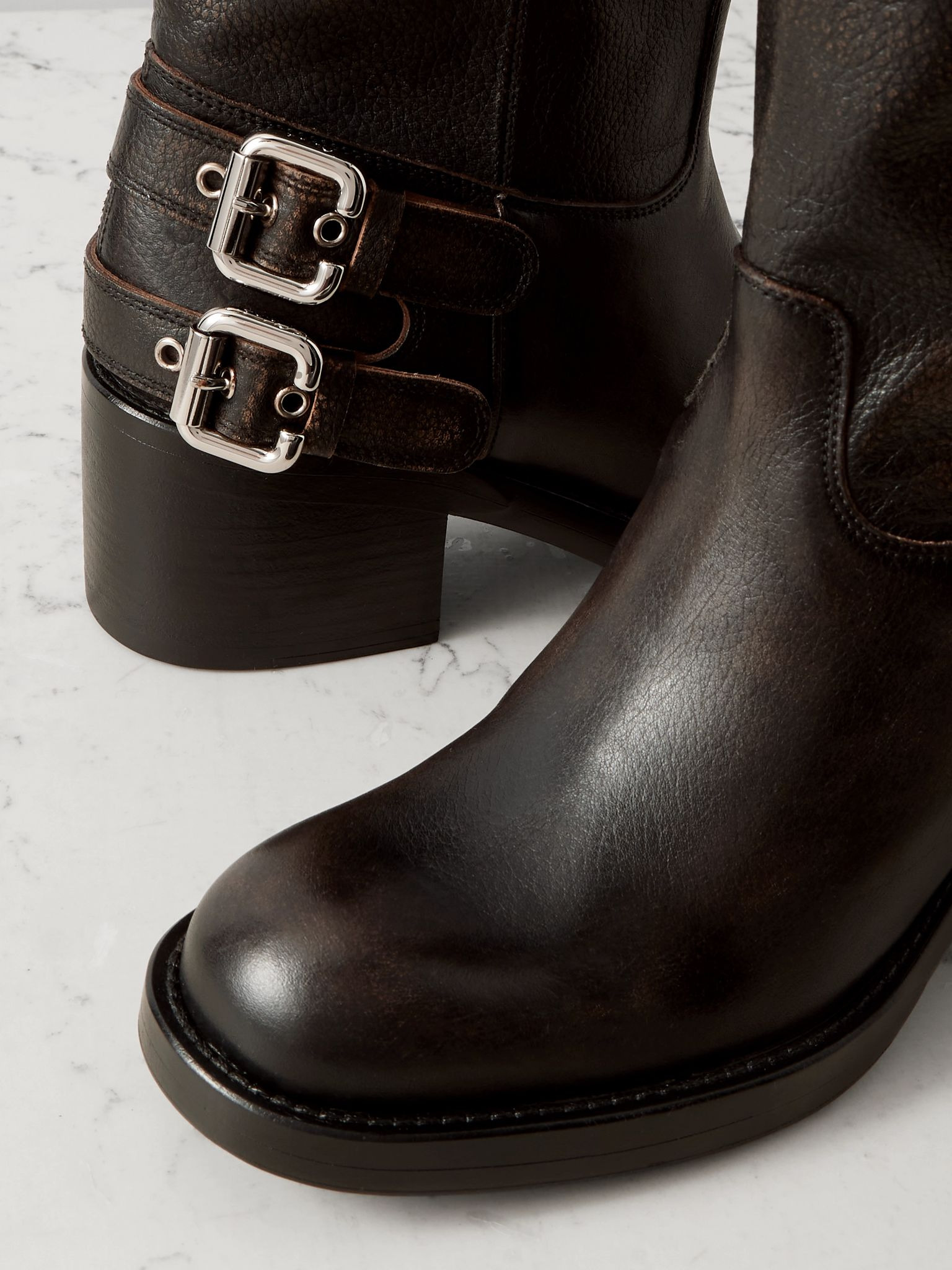 Buckled textured-leather ankle boots Black - 4