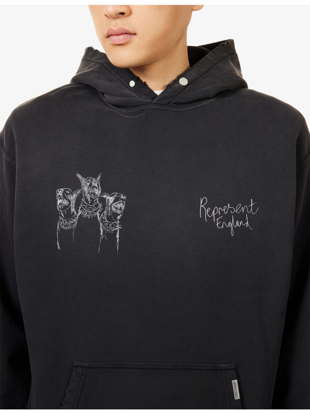 Hand Drawn Dogs Printed Cotton Hoody - 5