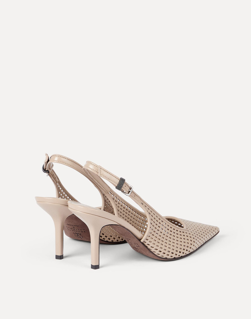 Brunello Cucinelli Calfskin net slingback heels with monili outlook