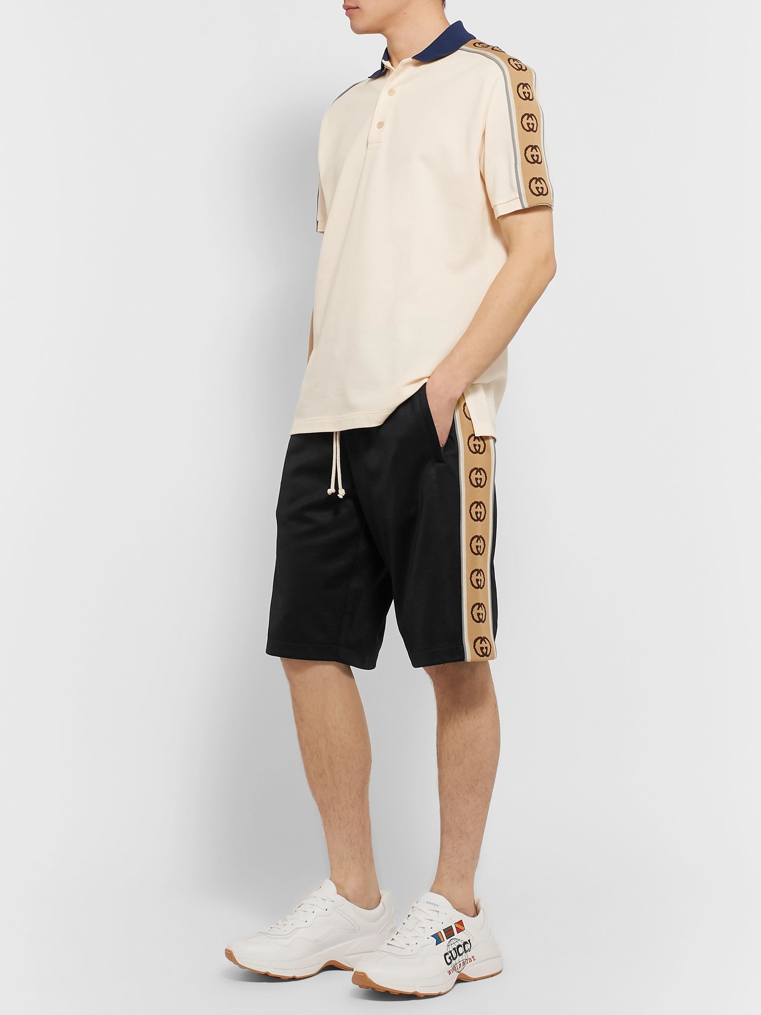 Wide-Leg Logo-Jacquard Webbing-Trimmed Tech-Jersey Drawstring Shorts - 2