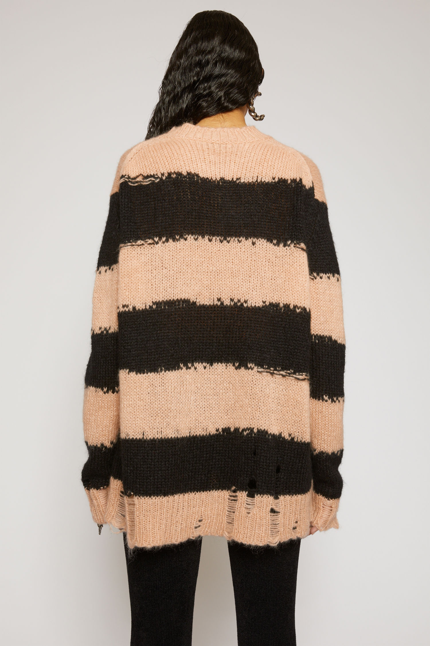 Distressed striped sweater black/warm beige - 4