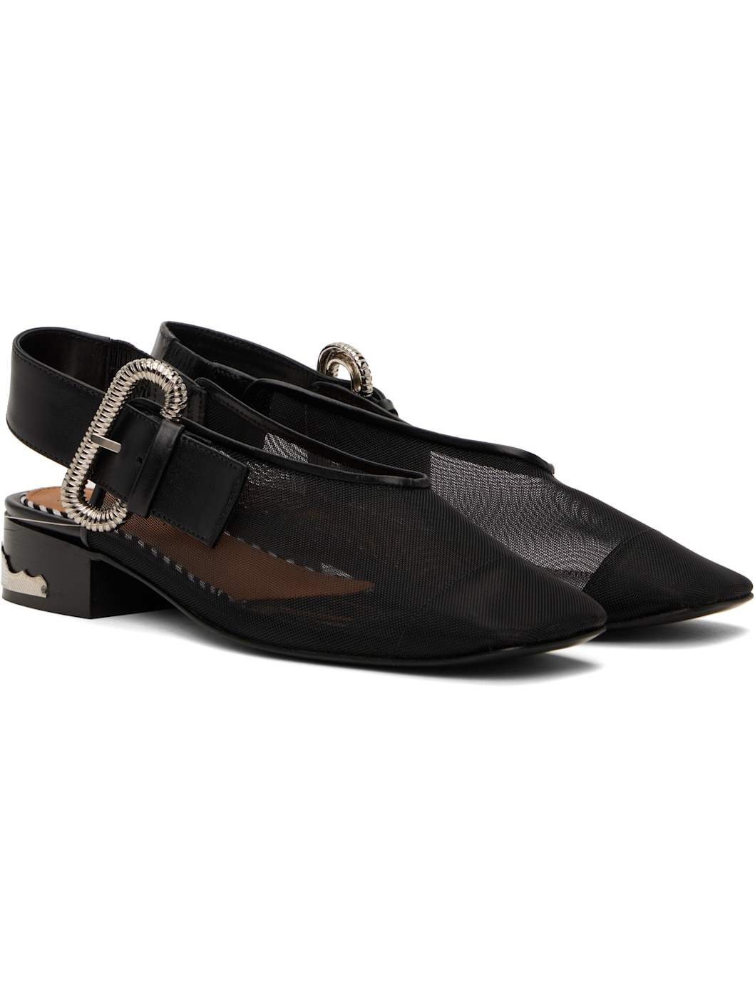 Black Mesh & Leather Flats - 4