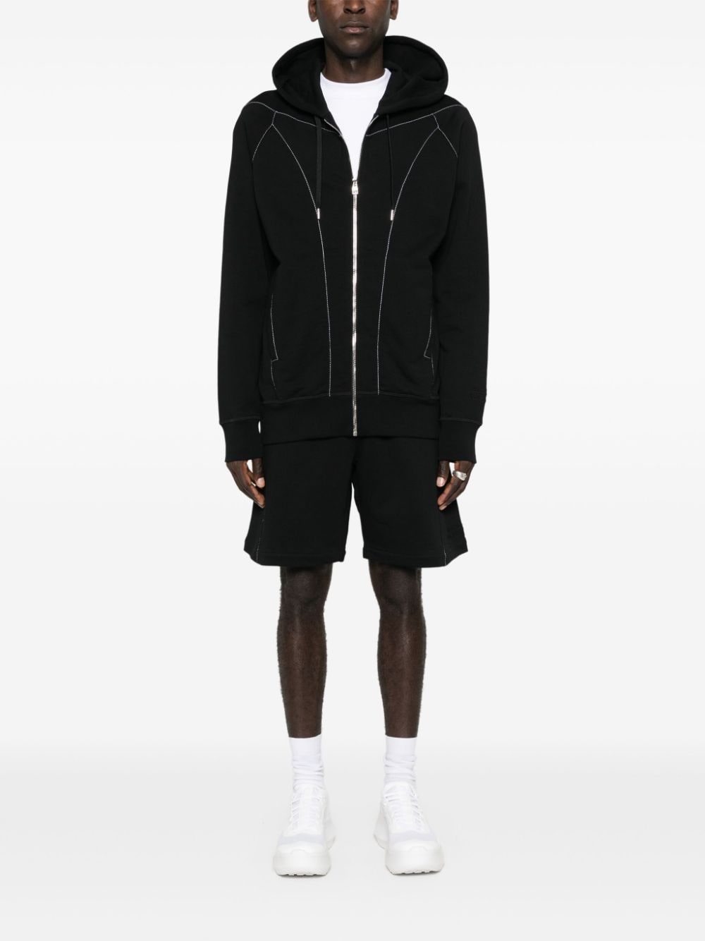 contrast-stitching hooded jacket - 2