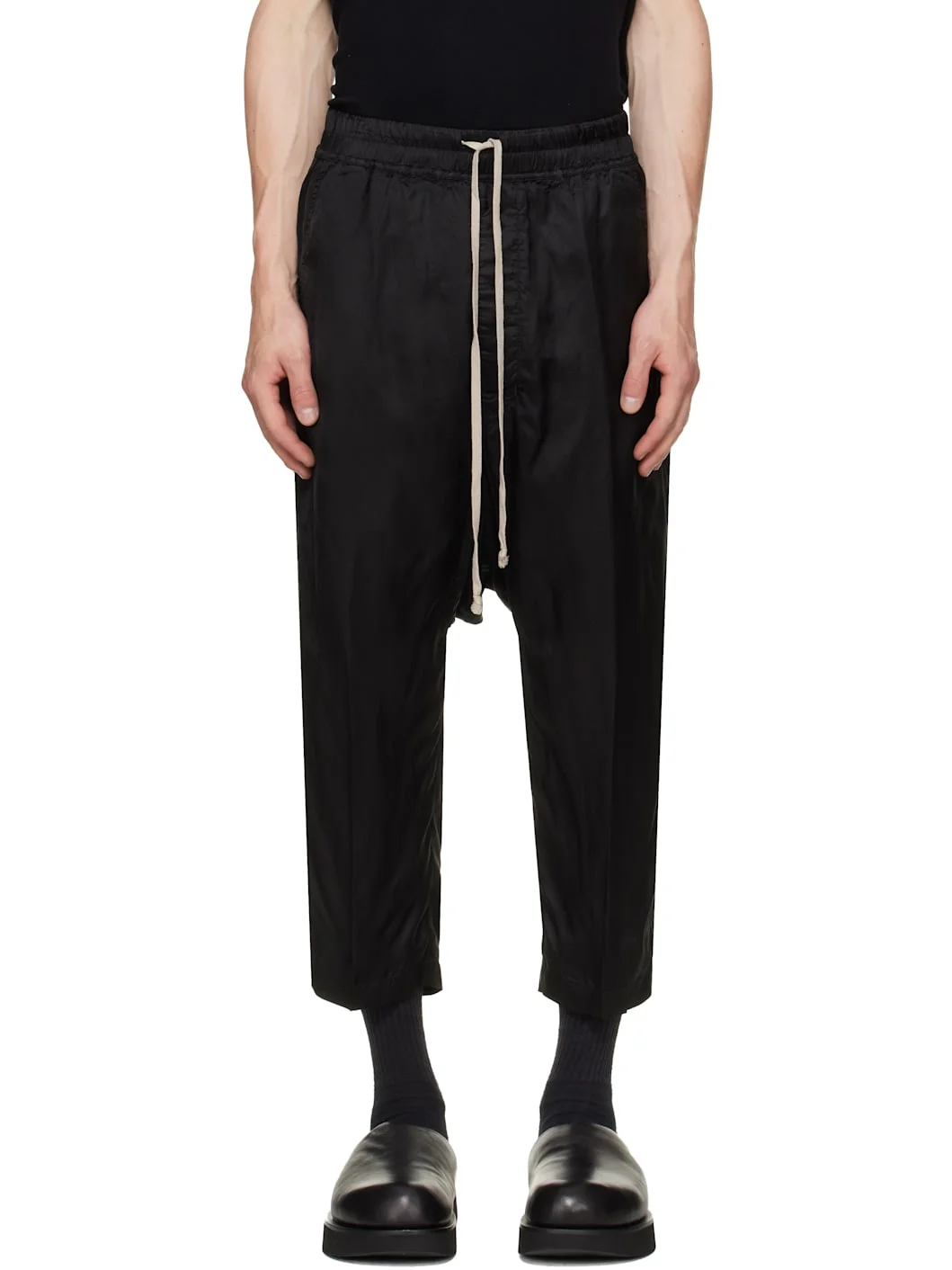Black Tower Drawstring Cropped Trousers - 1