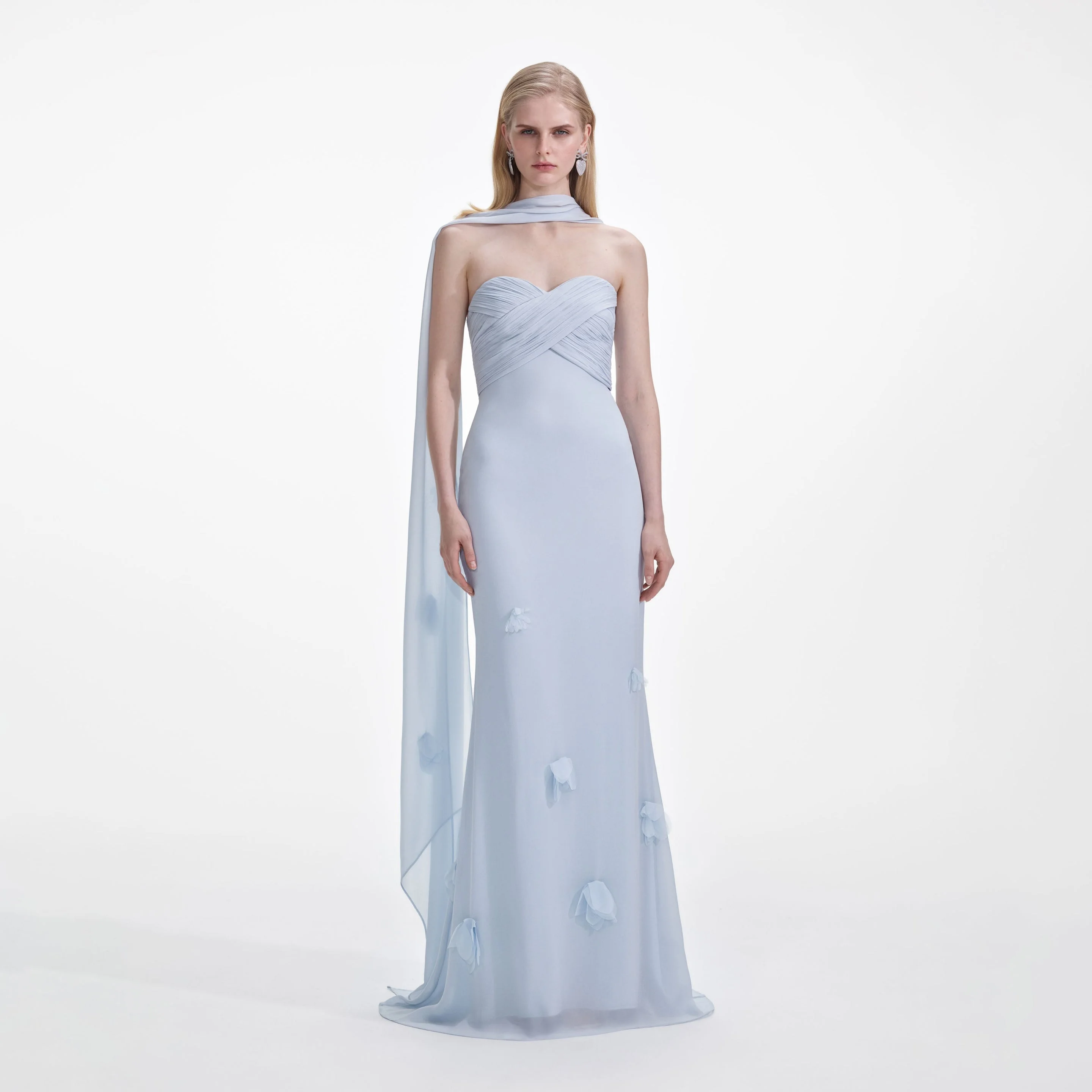Blue Georgette Flower Maxi Dress - 1