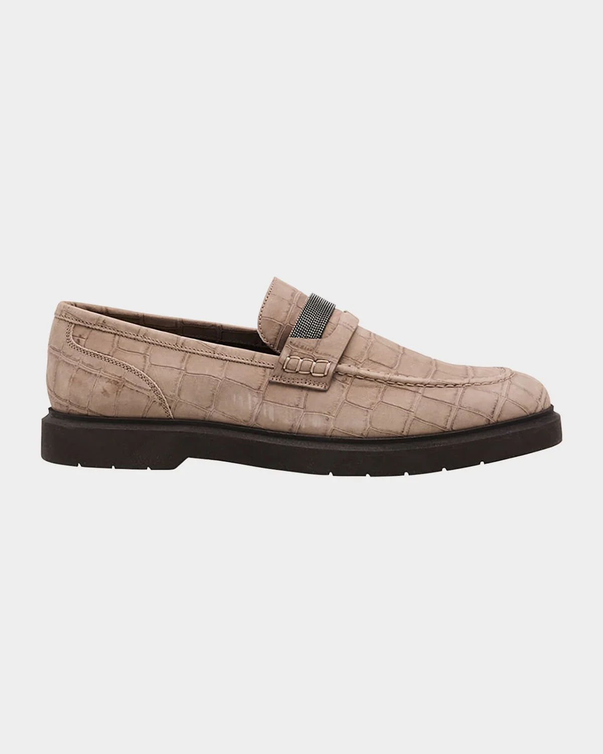 Croc-Embossed Suede Monili Penny Loafers - 1