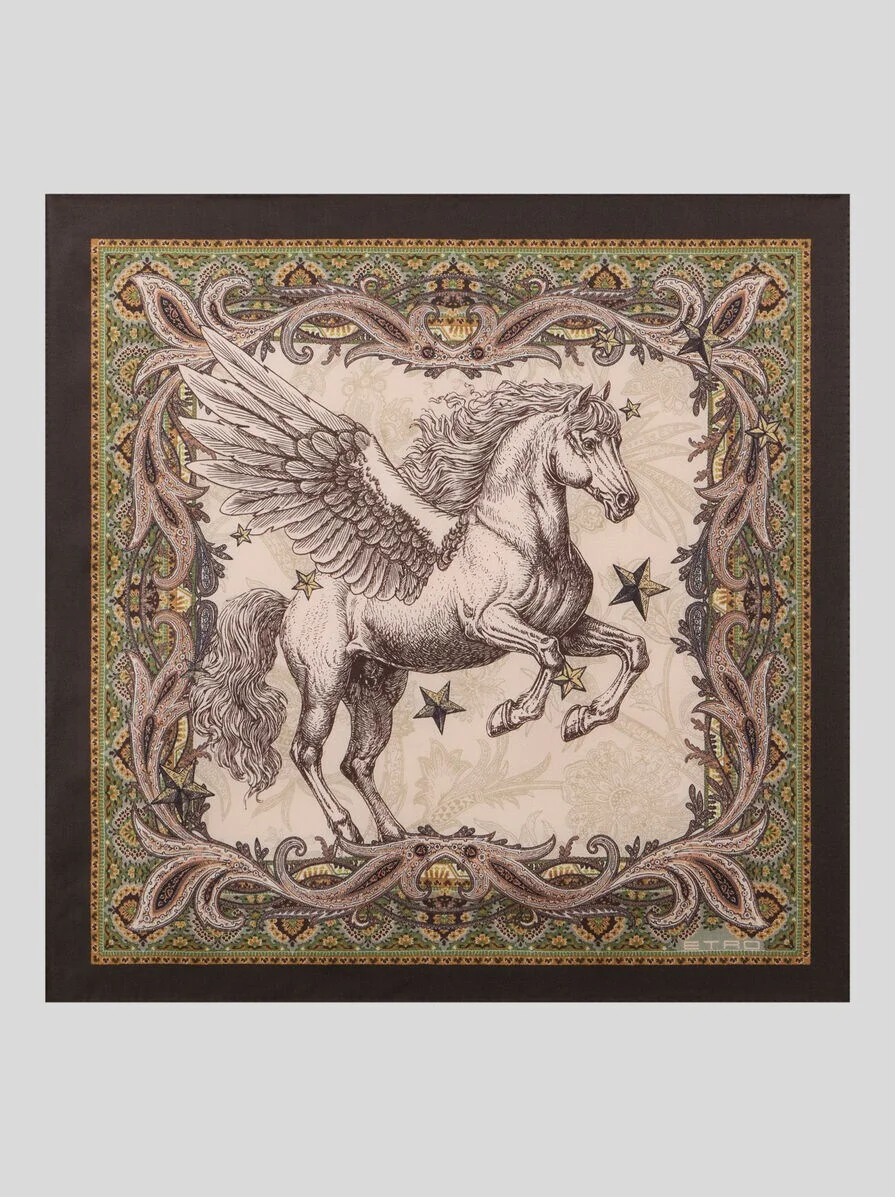 SILK POCKET SQUARE WITH PLACED PEGASO PRINT - 1