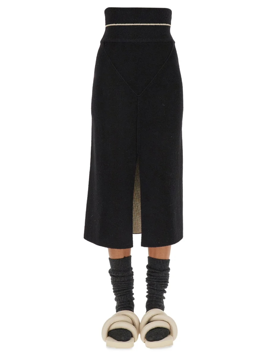 Front slit knit midi skirt - 1