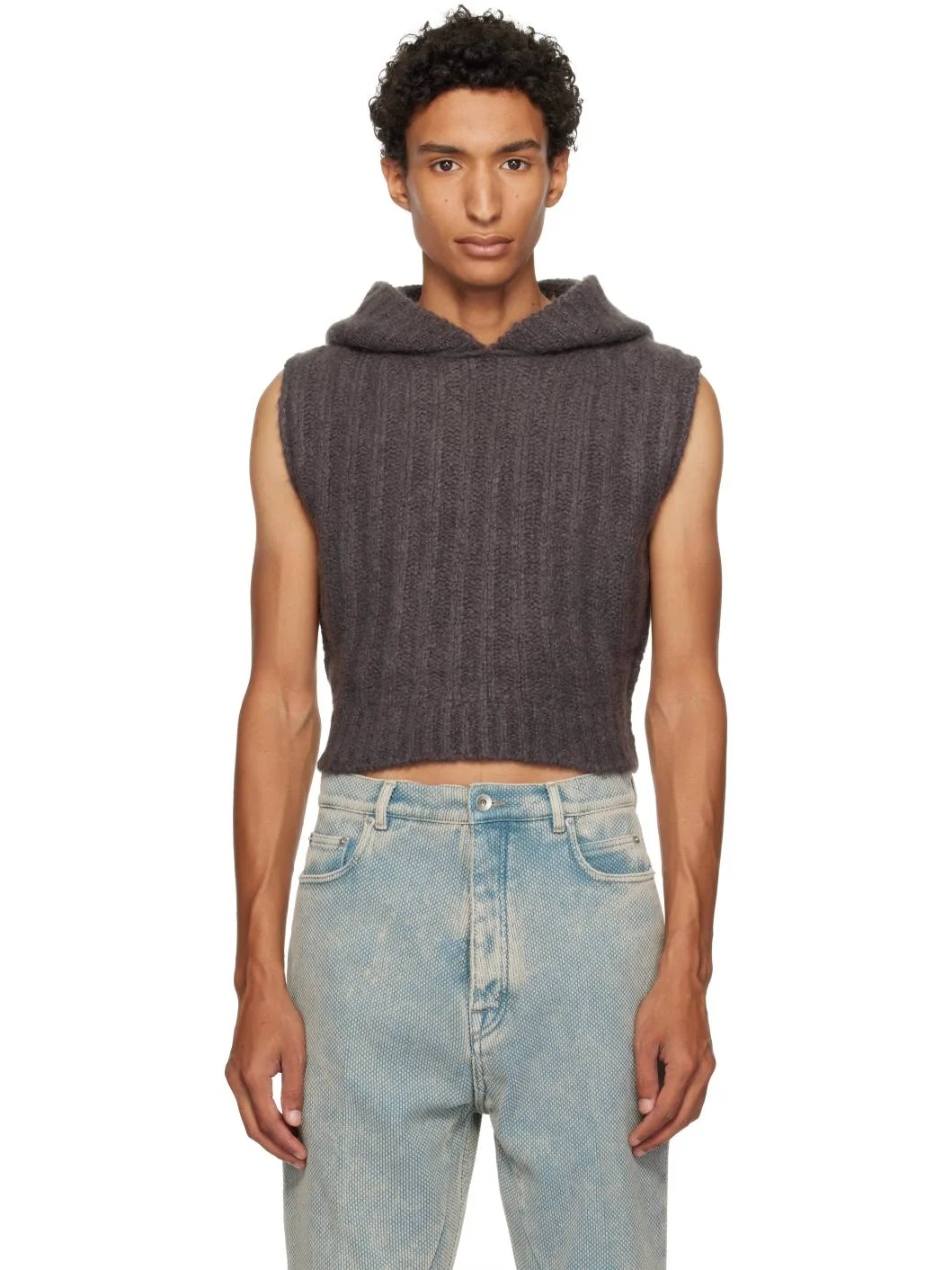 Gray Tower Cropped Hooded Tank Top - 1