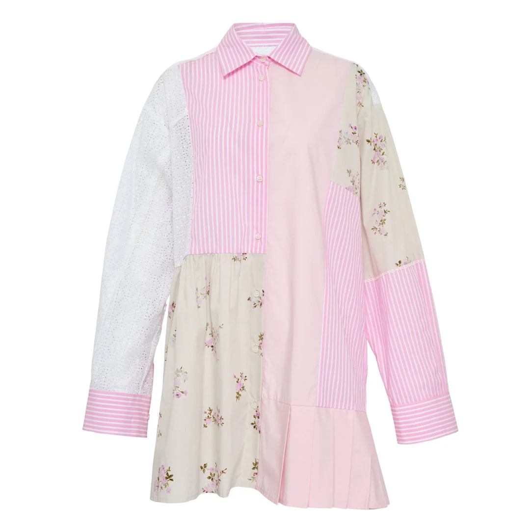 Patchwork Floral Shirt Dress - 1