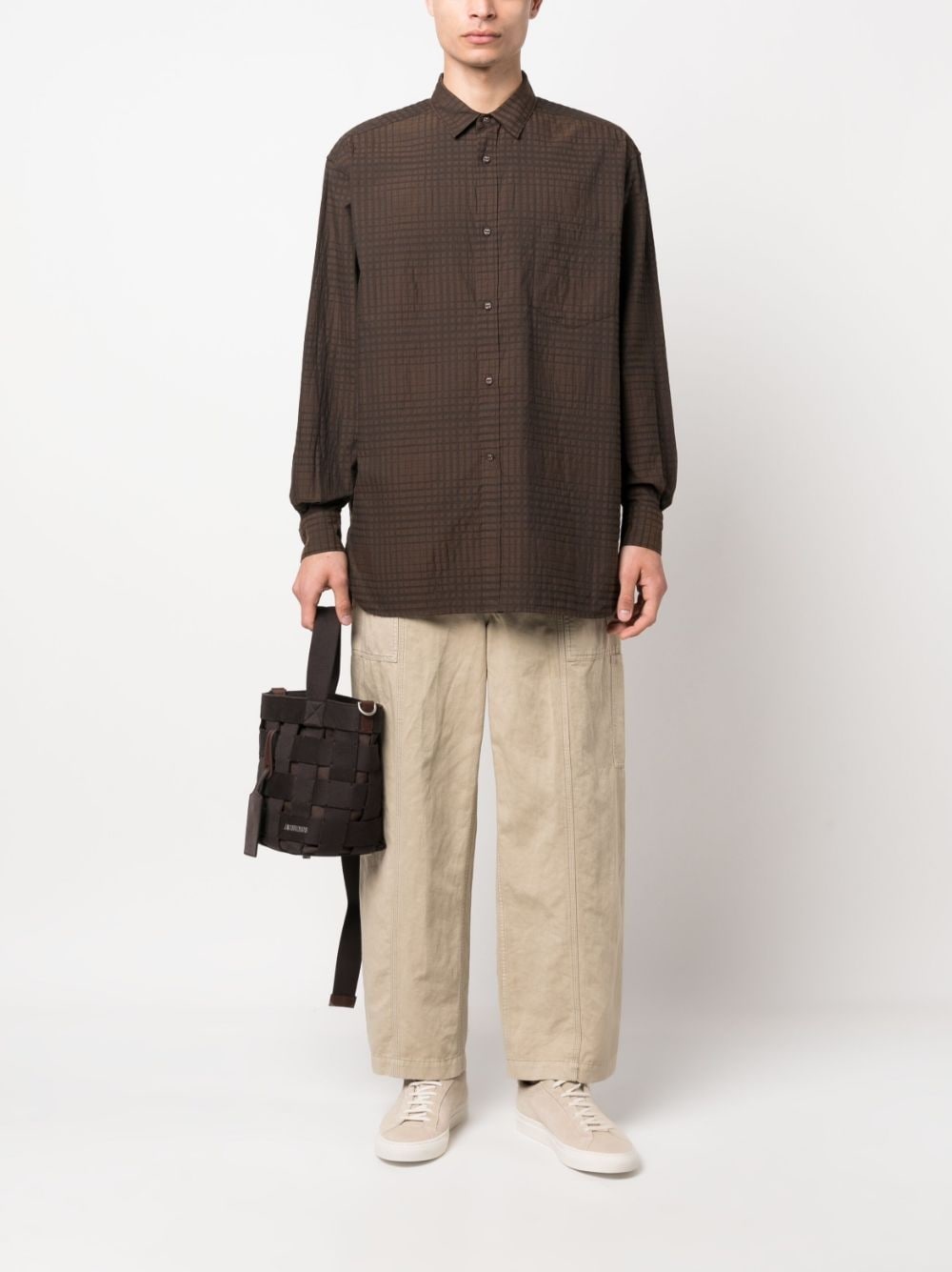 checked- jacquard long-sleeve shirt - 2