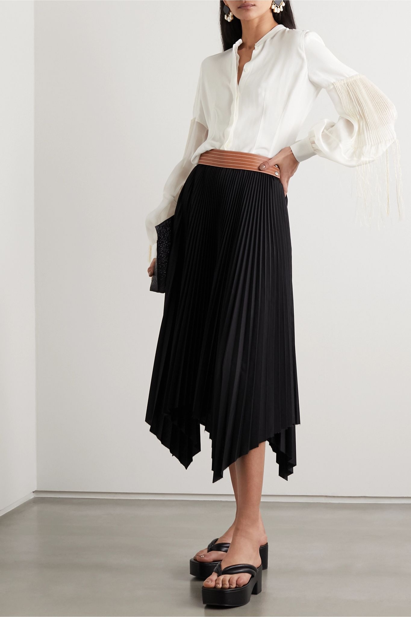 Crepe de chine and pleated embroidered silk-chiffon blouse - 2