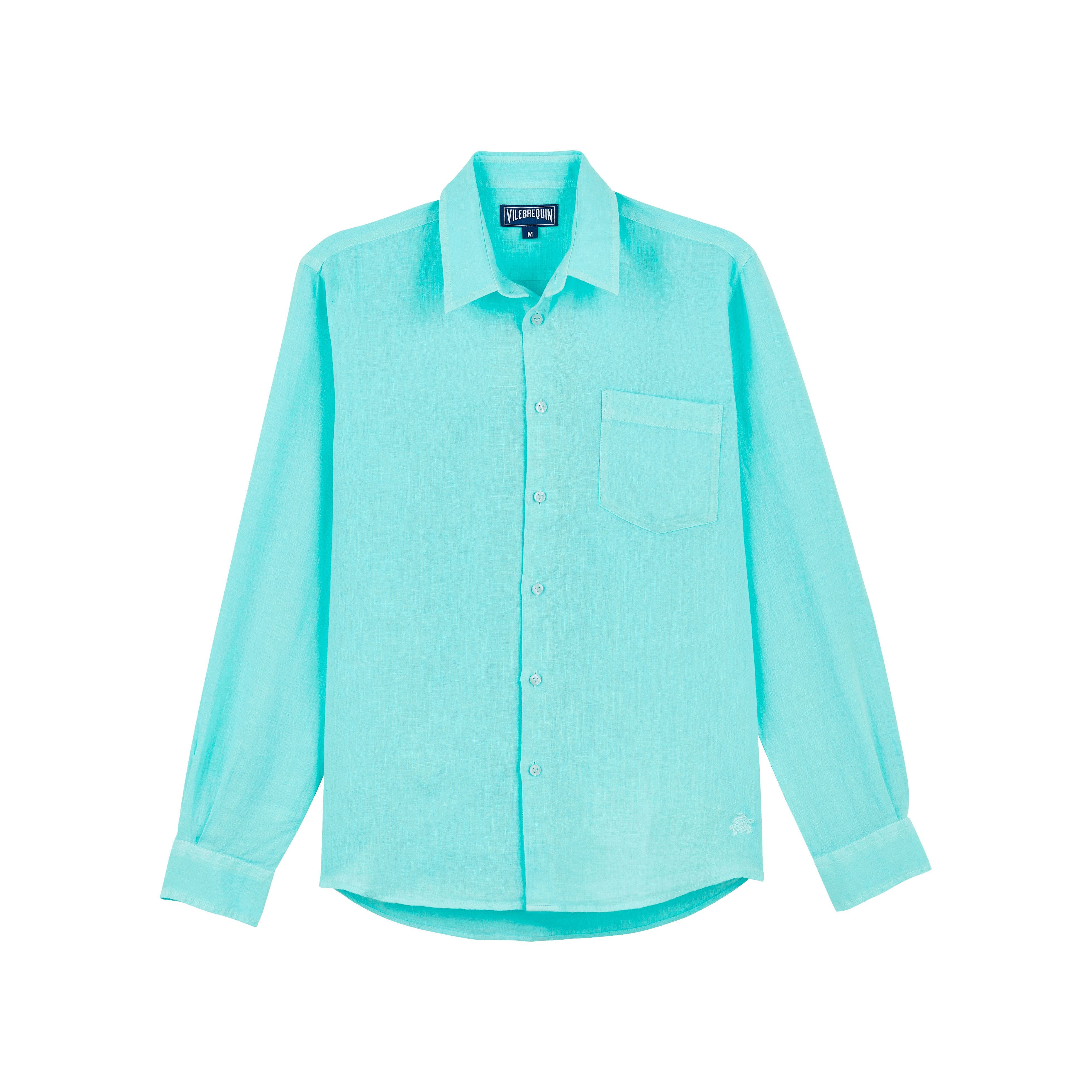 Vilebrequin Men's Solid Linen Shirt in Lagon at Nordstrom - 8