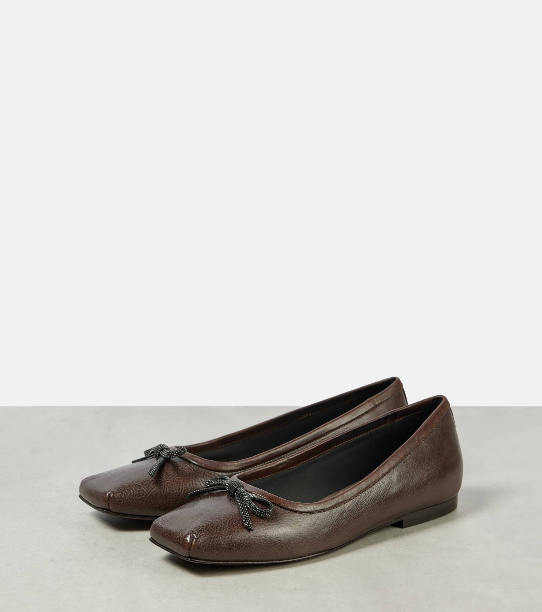 Embellished bow-detail leather ballet flats - 5