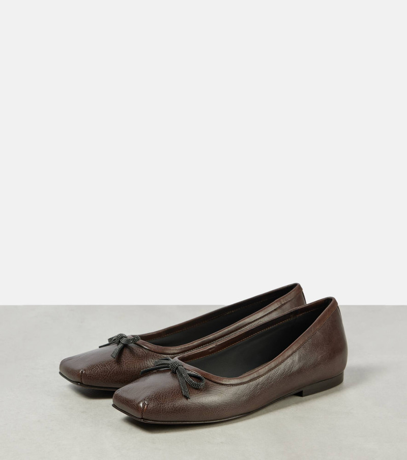 Embellished bow-detail leather ballet flats 5