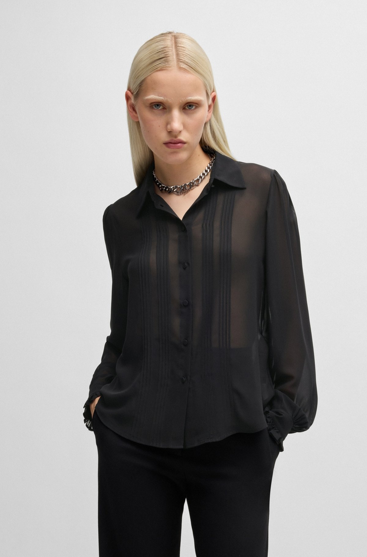 SHEER CHIFFON BLOUSE WITH FRONT PLEATS - 2