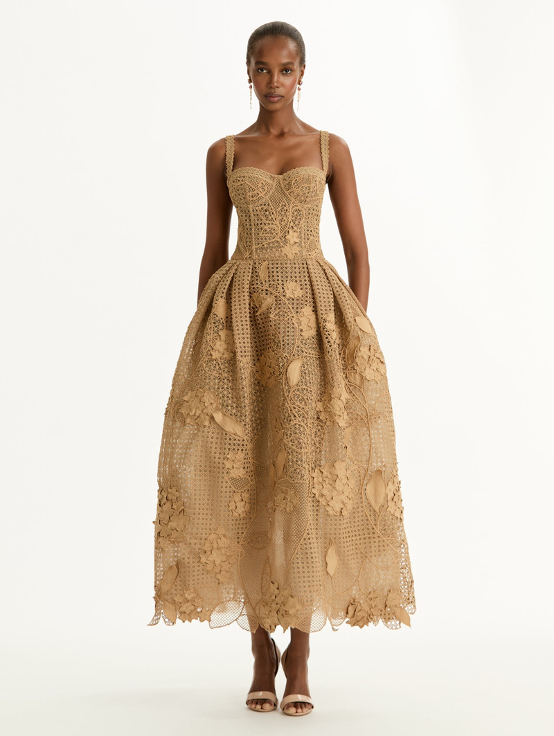 Oscar de la Renta PORCELAIN FLOWER GUIPURE LATTICE COCKTAIL DRESS outlook
