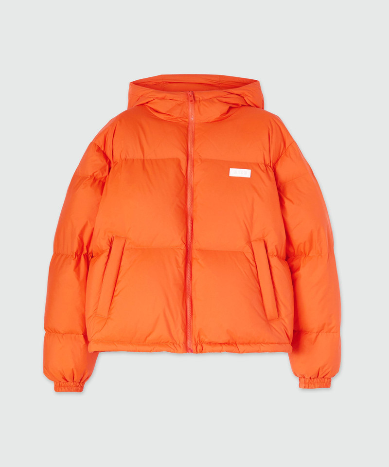 Orange ripstop nylon down jacket 1